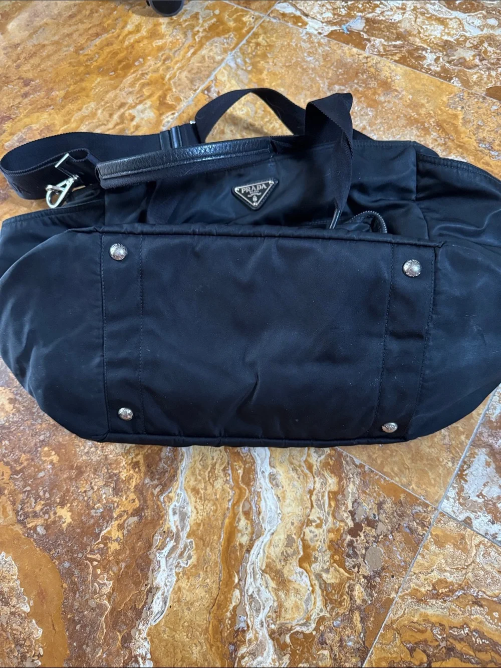 Prada Black Nylon Diaper Shoulder Tote with Front Pocket